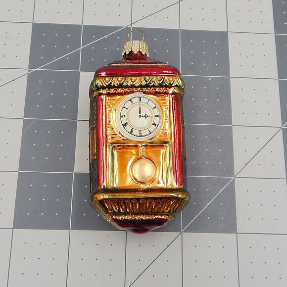 Krebs Grandmother Clock Glass Ornament Germany Pendulum Glitter 3.25 Inch - Picture 7 of 8